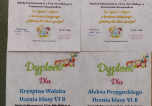 Cztery dyplomy za udział w konkursie plastycznym.